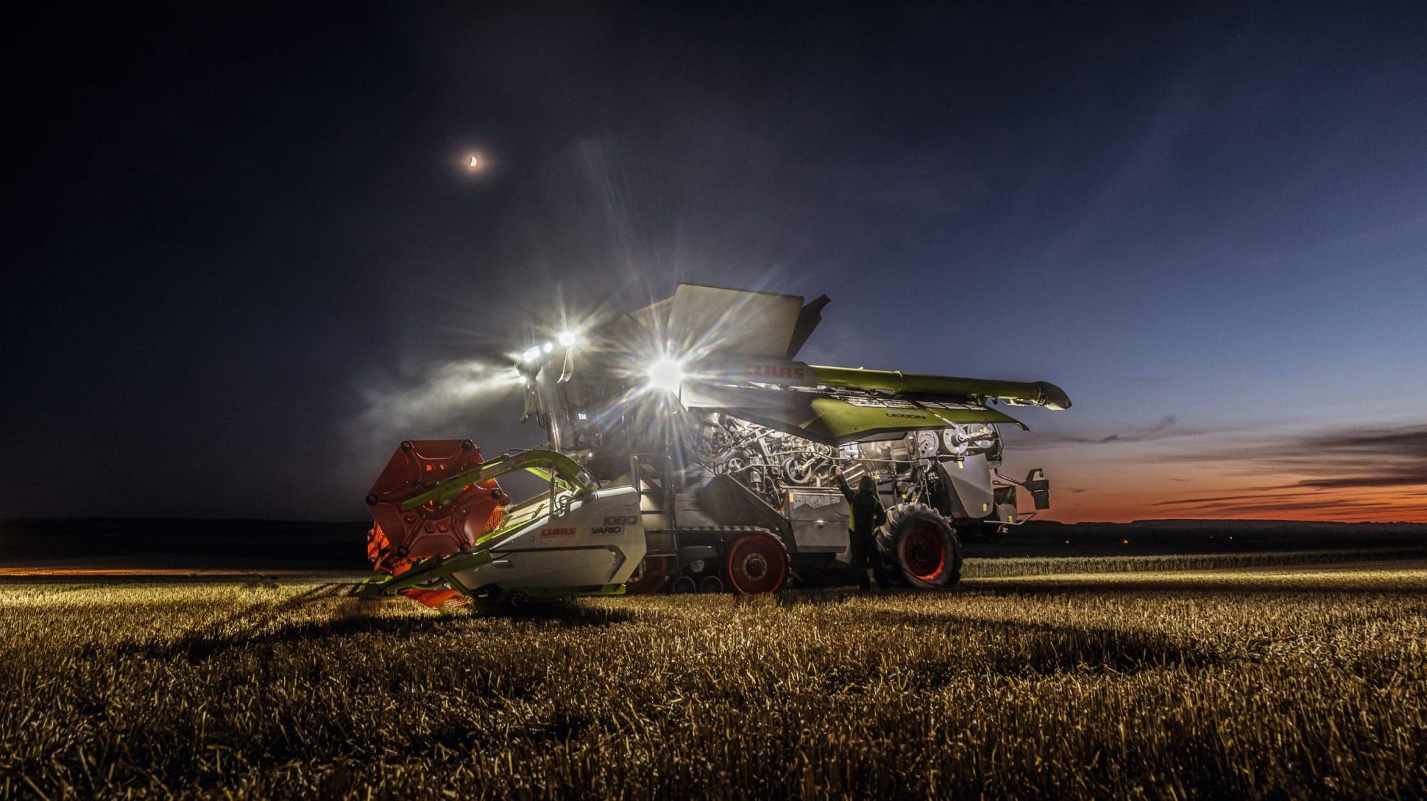 night photo of lexion with lights on